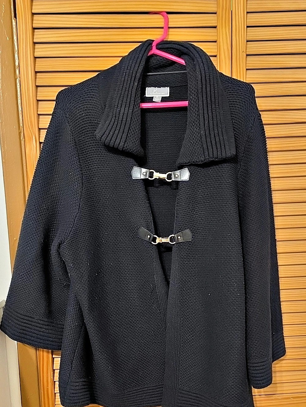 JM Collection Wing-Collar Double-Buckle Front Cardigan Black XL